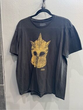 Men's Black Short Sleeve Tee with Gold Helmet Graphic